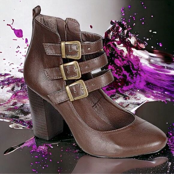 Refresh Ankle Boots NWT Vintage-Inspired Brown Buckle Block Heel 10 (Fits 9/9.5) - Picture 12 of 16